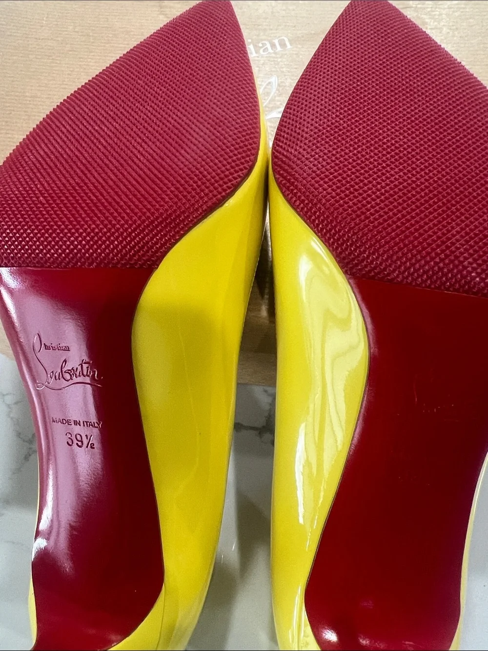 Christian Louboutin Yellow Patent Pointed Toe Pumps - Picture 11 of 16